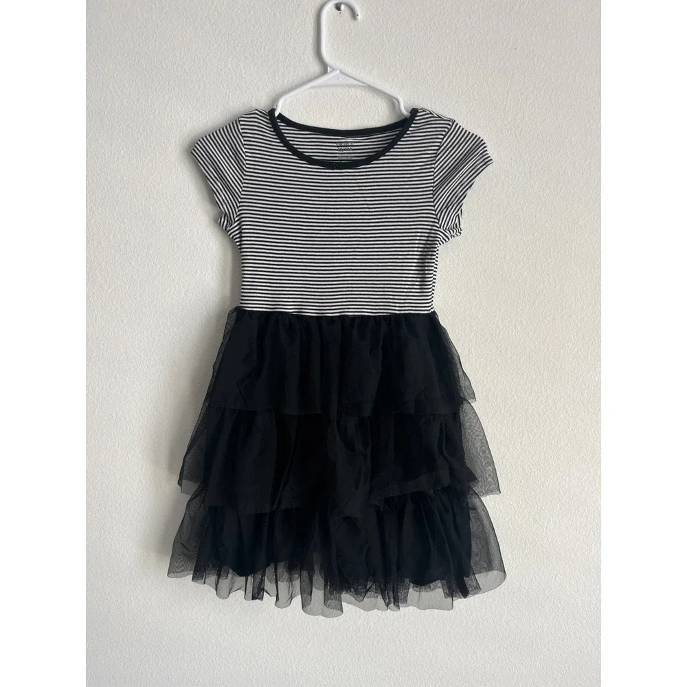 Carter's Halloween Tiered Tulle Dress‎ Kids 12 Black White Striped Round Neck